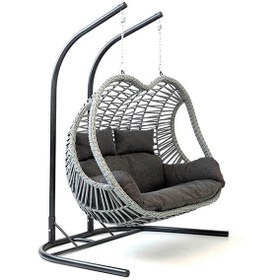 Resim Pop Modern Salıncak - Gri Rattan - Dark Kumaş 