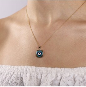 Resim 14 Ayar Nazarlık Altın Kolye Mine Kare Tasarım 