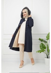 Resim Kombinal Lacivert Kadın İçi Kürklü Su ve Rüzgar Geçirmez Tesettür Kaban-Lacivert 