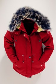 Resim Asortik Kids Kız/erkek Çocuk Unisex Kışlık Kanvas Kumaş Dayanıklı Diz Üstü Içi Kürk Kapüşonlu Kırmızı Kaban Mont 
