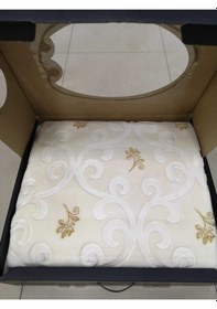 Resim Pırıltı Embos Çift Kişilik Battaniye Krem 200 x 240 + Patik Krem 