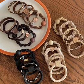 Resim ZFPAS Kumaş Polyester Saç Bağları 5/10parça Set - Şirin Kalp Kalp Şekli ve Gülümseyen Yüz Sembolleri - Kadınlar için Şık Dönen Lastik Saç Halkaları - Elegant Jersey Saç Bantları ile Vintage Şarm 