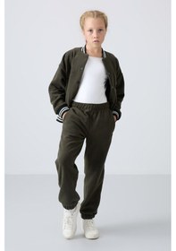 Resim Tommy Life Haki Kalın Yumuşak Dokulu Standart Fit Nakışlı Polar Kız Çocuk Eşofman Alt - 75155 Haki 