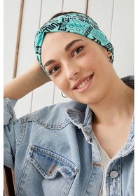 Resim Eşşiz Desenli Bandana Saç Bandı Ekstra Yumuşak Esnek Doğal Pamuklu Penye - Tek Ebat / Turquaz Turquaz 