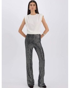 Resim DeFacto Siyah Şık Payetli Pantolon Flare Fit Yüksek Bel Standart Boy E1773AX24CWBK27 