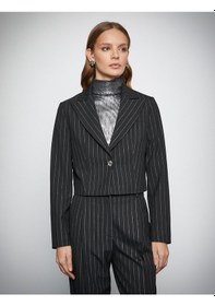 Resim Koton Melis Ağazat X Koton - Simli Crop Blazer Ceket Siyah 3wak50063ew 3WAK50063EW999 Siyah 