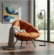 Resim KANEPY Lüx Turuncu Berjer Koltuk 92x92: Modern Tekli Salon Koltuğu - Armut Minderli Metal Sandalye 