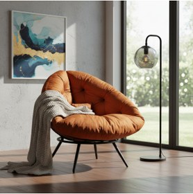 Resim KANEPY Lüx Turuncu Berjer Koltuk 92x92: Modern Tekli Salon Koltuğu - Armut Minderli Metal Sandalye 