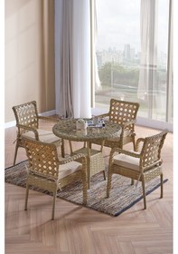 Resim Evdemo Ayaz 4 Kişilik Rattan Bahçe Balkon Mutfak Masa Takımı Cappuccino Cappuccino 