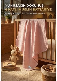 Resim 4 Katlı Müslin Bebek Battaniyesi Hafif Ve Yumuşak Dokulu Mevsimlik Çok Amaçlı Örtü 110x110 Cm Pembe 