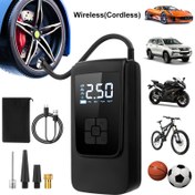 Resim 1 adet Çok Yönlü Kablosuz Dijital Hava Kompresörü, LED Işık & Otomatik Durma Özelliği - USB Şarj Edilebilir, Arabalar, Motosikletler, Bisikletler, Spor Topları için Kompakt Tasarım - Çoklu Adaptörler & Aksesuarlar Dahil, Siyah 
