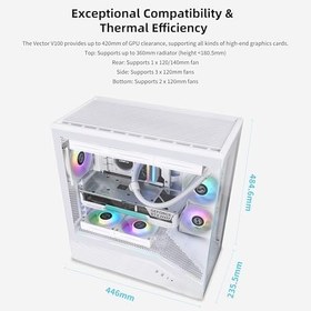 Resim Lian Li V100 ATX Mid-Tower PC Kasası, 4 x 120 mm ARGB PWM Fanlar Önceden Kurulmuş, LED RGB Şerit, Temperli Camlı Ekran Platformu, Destek 420mm GPU'lar, 360mm Radyatör, Optimize Edilmiş Hava Akımı 