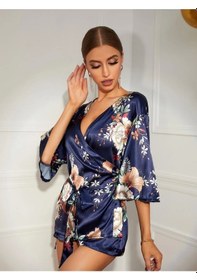 Resim Çiçek Desenli Sabahlık 8330 Mavi 
