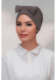 Resim Hürrem Bone Vizon Pratik Hazır Geçmeli Tesettür Bone Sandy Kumaş Fiyonklu Büz (545490910) Vizon 