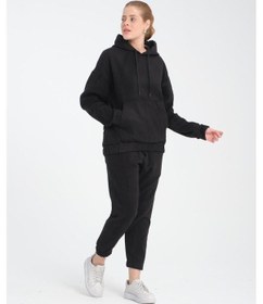 Resim R-5673/4283 Kanguru Cep Lastikli Kaşe Takım Siyah 