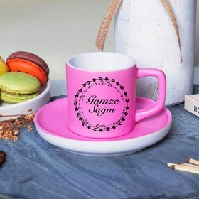 Resim Pembe Renk Tasarım İsime Özel Kahve Fincanı 
