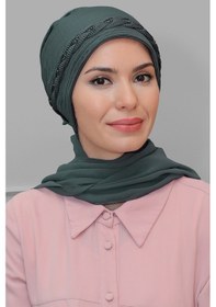 Resim Hürrem Bone Füme Pratik Hazır Geçmeli Tesettür Bone Fukuro Piliseli Örgülü Şifon Atkılı 1825a 25 Füme 