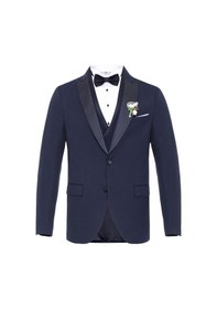Resim Süvari Lacivert Slim Fit Armürlü Sivri Yaka 6 Drop Smokin & Damatlık 