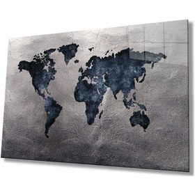 Resim Miyrem Glasses Collection -a1^ Gri Eskitme Dünya Haritası Cam Tablo 