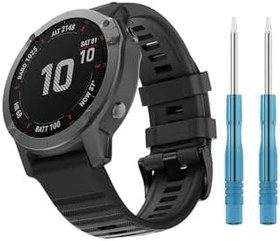 Resim Garmin Fenix 7S Pro Solar Kordon Quick Fit Uyumlu Yedek Silikon Kayış Siyah 