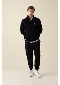 Resim DeFacto Regular Fit Jogger Eşofman Altı Kargo Cepli Basic Düz Beli Bağcıklı Lastikli Paça Y5533AZ24AUBK81 