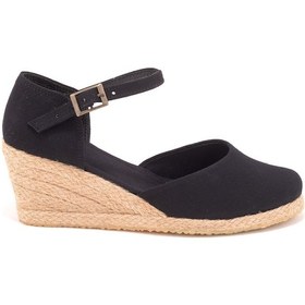 Resim Gerçek Elişi Topuğu Kapalı Bilekten Bantlı Keten Espadril Dolgu Topuk Handmade Siyah 
