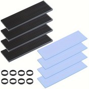 Resim M.2 NVMe 2280 SSD için 4-Lü Alüminyum Isı Söndürücü Kiti, Termal Pedler ve Kauçuk Bantlar ile - Isı Direnci, Elektriksiz, PC & PS5 için İdeal, PCIe NVMe & SATA SSD'ler için Uygun - Siyah 