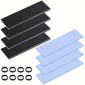 Resim M.2 NVMe 2280 SSD için 4-Lü Alüminyum Isı Söndürücü Kiti, Termal Pedler ve Kauçuk Bantlar ile - Isı Direnci, Elektriksiz, PC & PS5 için İdeal, PCIe NVMe & SATA SSD'ler için Uygun - Siyah 