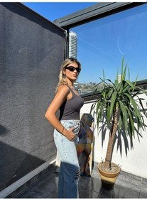 Resim Kadın Halter Yaka Füme Crop/bluz Füme 