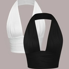 Resim Kadınlar için Seksi Halter Boyunlu Kısa Üst 2 Parça Set 