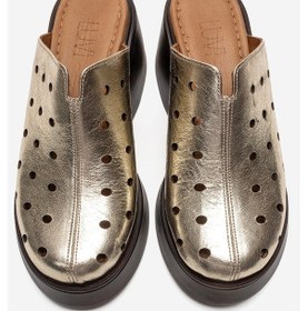 Resim Luvishoes Nıves Altın Hakiki Deri Delikli Kadın Dolgu Topuklu Terlik 