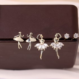 Resim 3 Çift Zarif Bale Dansçısı Küpe, 925 Ayar Gümüş Çivili 14 Ayar Altın Kaplamalı Bakır, Sentetik Zirkonyum, Kız Arkadaş İçin Sevimli Hediye, Parti ve Anneler Günü Aksesuarı 