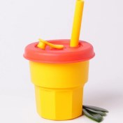 Resim Zsykd Çocuk Silikon Saman Bardaklar Damla ve Yüksek Sıcaklığa Dayanıklı Su Bardağı Sarı Fincan + Kırmızı Kapak (400 Ml) (Yurt Dışından) 