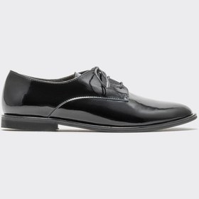 Resim Elle Siyah Deri Kadın Oxfrod 0 