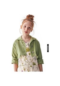 Resim Nk Kids Xo Kids Düğmeli Polo Yakalı Sahte Çift Cepli Düz Renk Kız Çocuk Ceket 8-14 Yaş 36704 Yeşil 