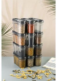 Resim Vienev Etiketli 12li Baharat Kabı Set 1400 Ml Antrasit Çok Renkli 