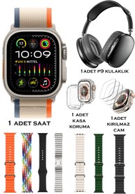 Resim TECHNOMEN Akıllı Saat Y60 Ultra Plus 49mm P9 Bluetooth Kulaklık 7 Kordon Kasa Koruma Kırılmaz Cam Hediye 