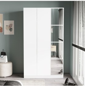 Resim Yurudesign New Home 3 Kapaklı Çekmeceli Aynalı Gardırop Elbise Dolabı Beyaz Hm1-w 
