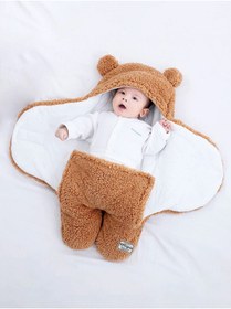 Resim migie 0-4 Ay Bebek Dış Kundak Uyku Tulumu Kıvırcık Wellsoft Peluş Kapuçino 