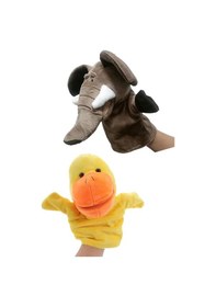Resim 2 Li Fil Ve Ördek Peluş El Kuklası Seti Ağzı Hareket Eden Eğitici Kuklalar Çok Renkli 