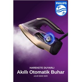 Resim Philips Azur Akıllı Sensörlü Kumaşa Göre Isı Ayarlayan Azur Buharlı Ütü 8000 Serisi, 260g Turbo Şok Buharlı ütü + Tüy Toplayıcı 