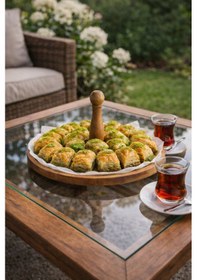 Resim Tek Katlı Ahşap Bayram Şekerliği & Çikolatalık, Servis Sunum Tabağı, Lokum Sunumluk Kahverengi 
