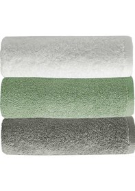 Resim 3 Lü Düz Renk El Yüz Havlu Seti %100 Pamuklu 50x90 Cm Gri-yeşil-beyaz Renkli 