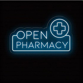 Resim Open Pharmacy Yazılı Ve Şekilli Neon Tabela Turkuaz 