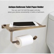 Resim Pirinç Antik Vintage Duvara Monte Tuvalet Kağıdı Tutucusu Telefon Rafı Bronz Kaplama 
