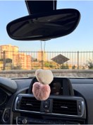 Resim senfida Koyu pudra ve beyaz peluş kalpler dikiz süsü dikiz aynası süsü kalpler 