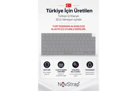 Resim Novstrap Apple MacBook Air 15 Inç A2941 A3114 A3241 A3448 (M2 M3 M4 M5) ile Uyumlu Türkçe Q Gri Füme Silikon Klavye Koruyucu Kılıf 