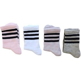Resim Butik Kız Çocuk 4 Adet Renkli Çizgili Kolej Çorap 5-6, 7-8,9-10,11-12 Yaş Asorti 