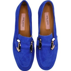 Resim Kadın Mavi Süet Deri Babet Ayakkabı Mavi 