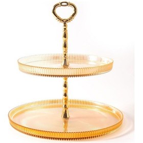 Resim Mest Lüsterli 2 Katlı Cam Pasta Tabağı 21 Cm Lüsterli 